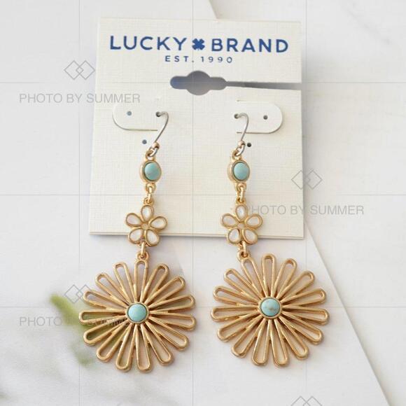 Lucky Brand Daisy Statement Earrings Mother of Pearl/ Turquoise - Picture 1 of 4
